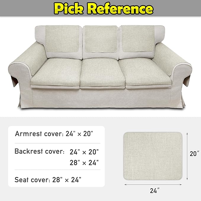 Couch Arm Covers, Waterproof Armrest Cover for Sofa, Armchair, Loveseat, Non-Slip Recliner Arm Cover, Sofa Arm Covers, Headrest Covers, Arm Chair Covers Set of 2 (Cream White, 24"×20")
