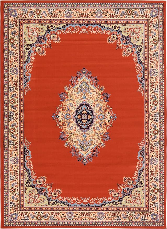 Unique Loom Reza Collection Traditional Persian Style Area Rug, 7 x 10 ft, Terracotta/Ivory