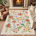 Rustic Flower Area Rug, 4x5ft, Classic Colorful Bohemian Floral Pattern with Beige Large Hall Botanical Rug, Non Slip No Crease Easy Care Girls Room Decor Carpet for Relax Room Bedroom