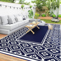 Outsunny Outdoor Rug for Patio, 9' x 18' Waterproof Large Mat, Reversible Plastic Straw Rug for Decor, Portable Outside RV Camping Area Carpet Mat for Backyard Porch Deck Picnic, Blue & White Gourd
