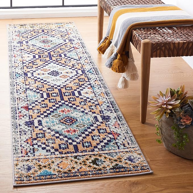 SAFAVIEH Madison Collection Runner Rug - 2'2" x 6', Orange & Beige, Boho Diamond Distressed Design, Non-Shedding & Easy Care, Ideal for High Traffic Areas in Living Room, Bedroom (MAD418P)