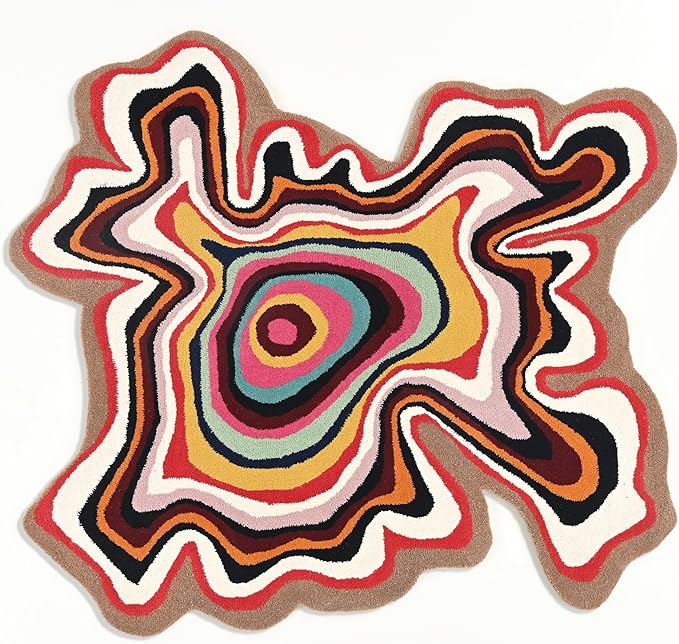 Irregular Shaped Handmade Wool Rug | Modern Colourful Stripe Premium Area Rug Perfect for Home Decor (9x9 ft, Multi.)