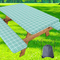 misaya Picnic Table Cover with Bench Cover, Waterproof Elastic Fitted Tablecloth for 8 Foot Tables, Rectangle Washable Polyester Tablecloths for Picnic, Camping, Outdoor (Teal, 30" x 96")