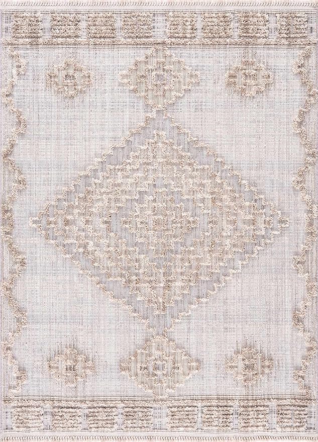Hauteloom Ampusungan Living Room, Bedroom Area Rug - Farmhouse - Charcoal,Cream,Peach - 8'10" x 12'