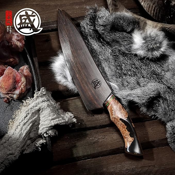 MITSUMOTO SAKARI 8-Inch Japanese Gyuto Chef Knife, 440C Damascus Steel