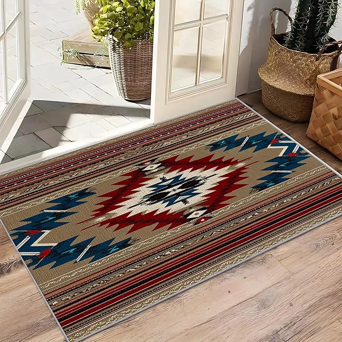 Navajo Washable Rugs - 5x8ft - Southwestern Tribal Ethnic Rustic Cabin Rugs for Living Room Non Slip Low Pile Area Rug for Bedroom, Navajo Carpets Room Decor & Gifts