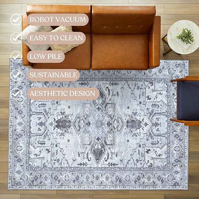Washable Area Rug. Modern Farmhouse. Vintage. Turkish. Bohemian. Distressed. Oriental. Traditional. Rugs for Living Room. Dining. Bedroom. Office. Entryway. Foyer. (861GG, 2'5" x 6'5")