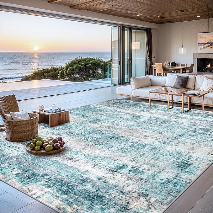 6x9 Area Rugs for Living Room - Washable Rug Modern Abstract Soft Large Neutral Non-Slip Carpet Indoor Floor Thin Carpets for Bedroom Dining Room Farmhouse Nursery Home Office Green