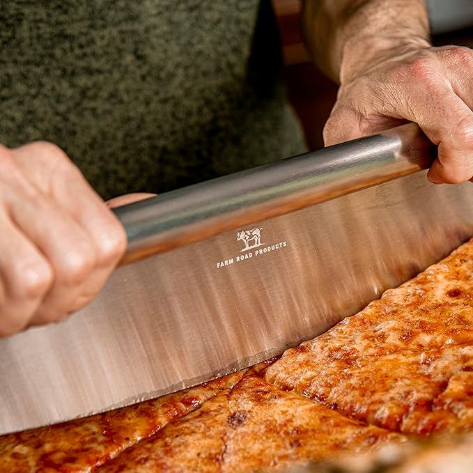 Farm Road Products Stainless Steel Rocker Pizza Cutter – Heavy-Duty 13.75-Inch Blade – Professional Pizza, Dough, Bread, and Herb Slicer – Ergonomic Handle – Dishwasher Safe