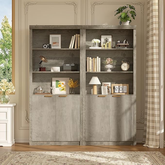 Tall Book Shelf and Bookcase 2 PCS, 31.5" Wide Wooden Bookcase