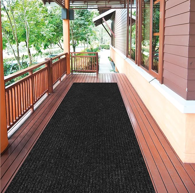 Ottomanson 2' x 35' Hallway Runner with Scraper Pile Extra Durable Non-Slip Rug Mat for Indoor & Outdoor Use - Ideal for Kitchen, Entryway, Patio & Garage - High-Traffic Carpet, Black