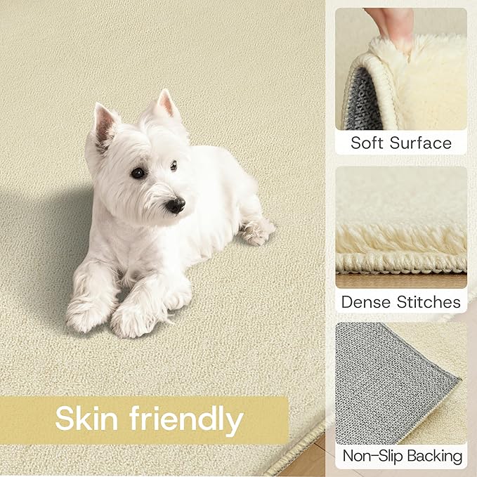 Solid Washable Area Rug - 5x7 Medium Pile Faux Cashmere Carpet for Living Room Bedroom, Light Yellow