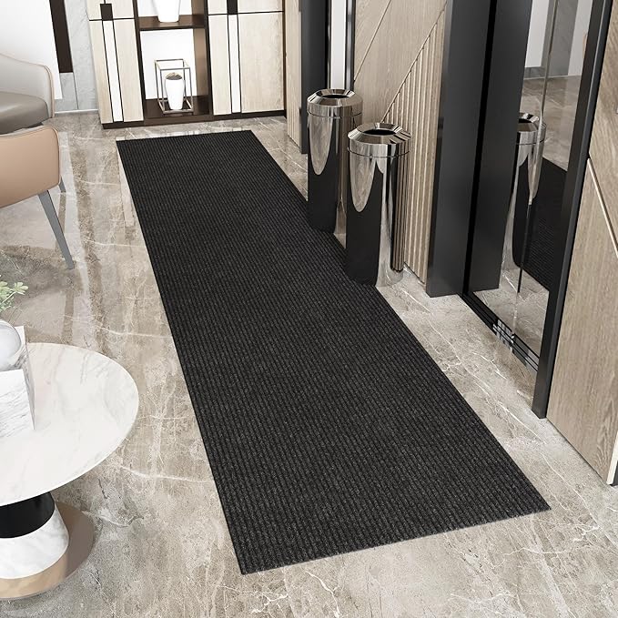 Ottomanson 2'7" x 33' Hallway Runner with Scraper Pile - Extra Durable Non-Slip Rug Mat for Indoor & Outdoor Use - Ideal for Kitchen, Entryway & Garage - High-Traffic Carpet, Black