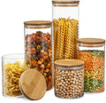 Set of 5 Glass Kitchen Canisters with Airtight Bamboo Lid - Glass Storage Jars for Pantry Organization and Bathroom for Flour, Coffee, Cookie Jar, Candy, Snack, Pasta, Rice, Sugar Packet Holder