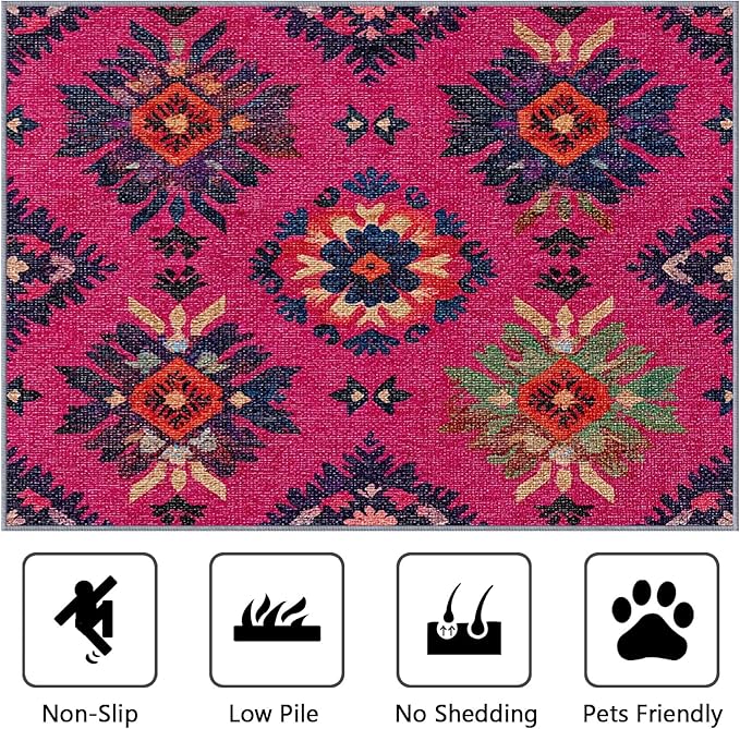 Southwestern Large Area Rug 8x10 - Ethnic Vintage Floral Medallion Rugs for Living Room Non Slip Low Pile Machine Washable Dining Room Rug, Southwestern Carpet Home Decor & Gifts