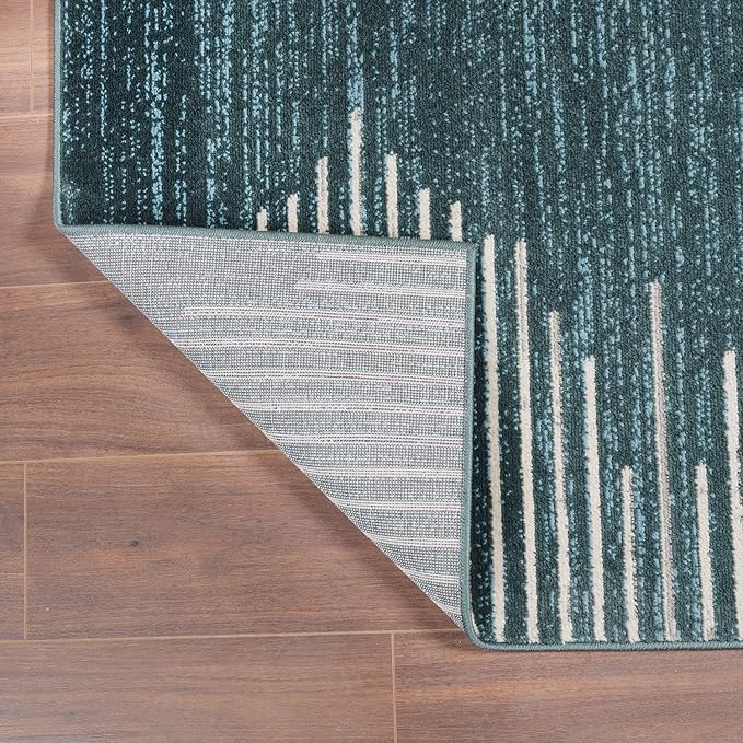 Rugshop Bohemian Stripe Stain Resistant High Traffic Living Room Kitchen Bedroom Dining Home Office Area Rug 2' x 7' Teal