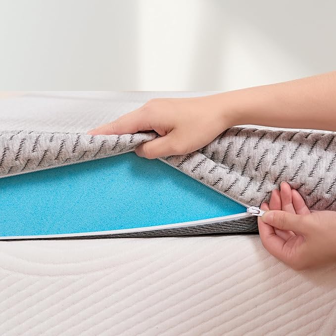 Subrtex Cover for Mattress Topper King Size 4 Inch (Only Cover) Mattress Topper Protector Bedding Removable Encasement with Zipper Closure