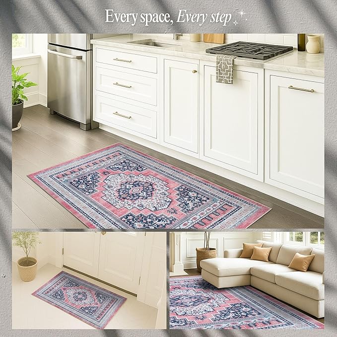 Fame Rugs Turkish Rug. Washable Vintage Oriental Antique Inspired Traditional Doormat Small Modern Area Rugs Luxury Entryway Entry Bedroom Bathroom Kitchen (399TN, 2' x 3')