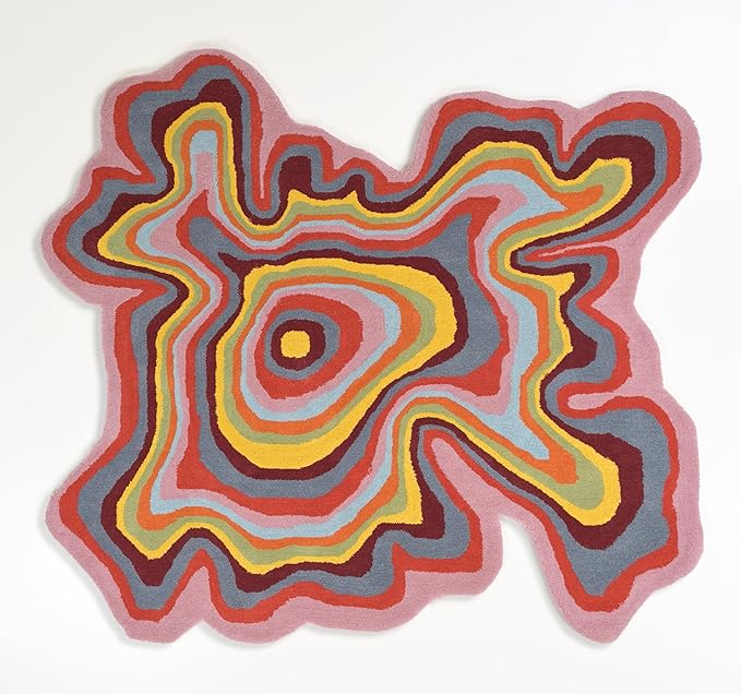 Irregular Shaped Handmade Wool Rug | Modern Colourful Stripe Premium Area Rug Perfect for Home Decor (IR-D, 4x4 ft)