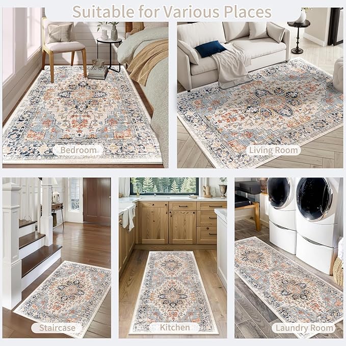Enkor Runner Rugs for Hallway, 2x10 Washable Soft Non Slip Floor Rugs for Kitchen, Modern Mat for Living Room Bedroom Entryway Orange & Black