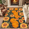 Autumn Style Area Carpet, 5x8ft, Checkered with Sunflower and Pumpkin Fall Harvest Large Flower Rug, Fluffy Short Pile Rubber Backed Farmhouse Door Mat for Study Room Front Door