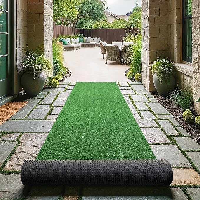 Ottomanson Artificial Grass Turf 2'7" x 46' Indoor Outdoor Faux Grass Rug with Drainage Holes, Customizable with Extra Long Size Options, Perfect for Patio Lawn Balcony Weddings Photoshoot Backdrop