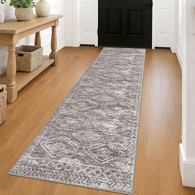 KILOCOCO Hallway Runner Rug 2'x8' Runners for Hallways Washable Runner Rug Non Slip Laundry Room Rug Low-Pile Rug Runner for Bedroom Kitchen Living Room Boho Rug, Taupe
