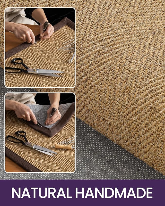 DEXI Hallway Runner Rug 2x7 Jute, Woven Braided Sisal Runner Non Slip, Entryway Farmhouse Runner Carpet for Indoor Luandry Hall Backdoor Bedroom, Natural/Brown