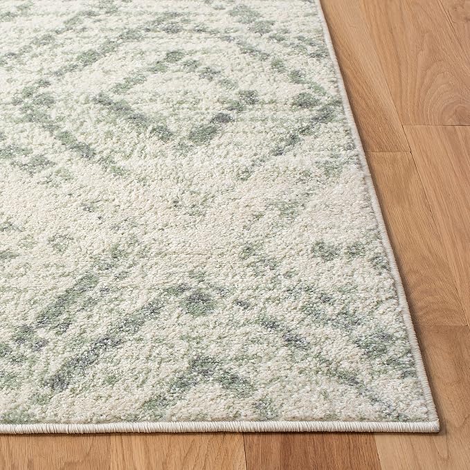 SAFAVIEH Adirondack Collection Area Rug - 6' x 9', Ivory & Green, Modern Diamond Distressed Design, Non-Shedding & Easy Care, Ideal for High Traffic Areas in Living Room, Bedroom (ADR131X)