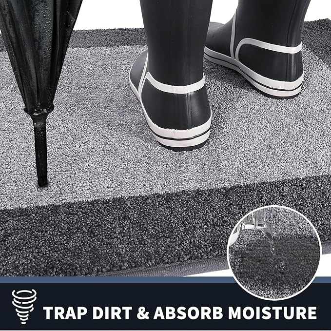 PURRUGS Dirt Trapping Door Mat 24" x 84", Non-Slip/Skid Machine Washable Entryway Rug, Shoes Scraper, Throw Rug, Super Absorbent Area Rug for Muddy Wet Shoes and Paws, Light Grey & Grey