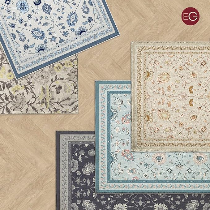 EVERGRACE Hallyway Area Runner Rugs 2x8, Boho Floral Faux Wool Indoor Outdoor Rugs, Washable Rugs for Bedroom Dining Room Living Room Kitchen, Low Pile Floor Mat Carpet for Home Decor, Ebony Black