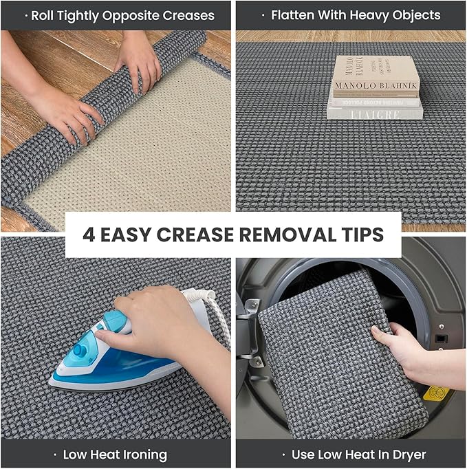 IOHOUZE Washable Runner Rug 2x12 Non Slip Rubber Backed Extra Long Hallway Runner Entryway Runner Indoor, Kitchen Rugs Woven Cotton Floor Carpet for Hall Entrance, Dark Grey