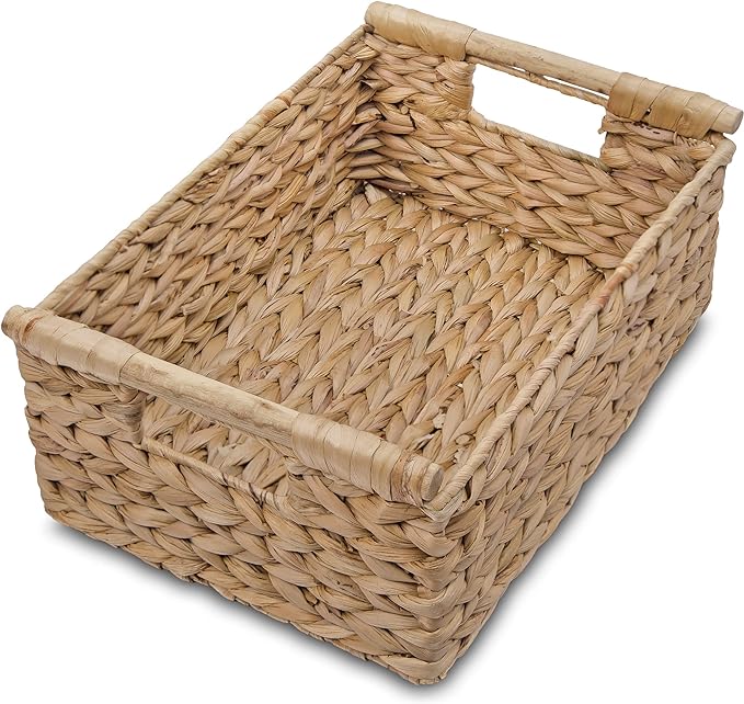 VATIMA Hyacinth Medium Wicker Basket 13.6x9.5x5.6" - With Handle, Living Room Decor, Rectangular Design
