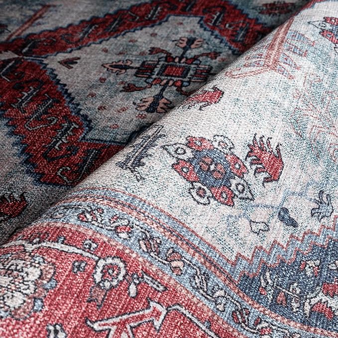 Fame Rugs Turkish Rug. Washable Vintage Oriental Antique Inspired Traditional Doormat Small Modern Area Rugs Luxury Entryway Entry Bedroom Bathroom Kitchen (402RN, 2'5 x 13'1)