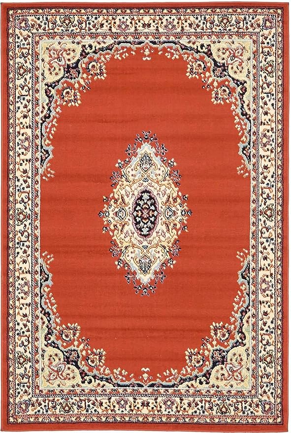 Unique Loom Reza Collection Traditional Persian Style Area Rug, 4 x 6 ft, Terracotta/Ivory