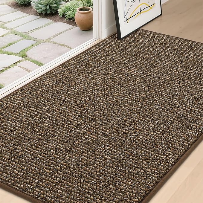 BEQHAUSE Dirt Trapper Door Mat 36" x 60", Non-Slip Washable Doormats Entrance Mat, Dirt Resistant and Absorbent Welcome Mat, Low Profile Floor Mats for Front Back Door and Entryway, Brown