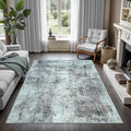 GLN Rugs Contemporary Collection - Machine Washable Area Rug, Contemporary Washable, Non Slip, Low Pile Chenille Rug, Living Room, Bedroom, Kitchen Rug (4' x 6' Grey/Green)