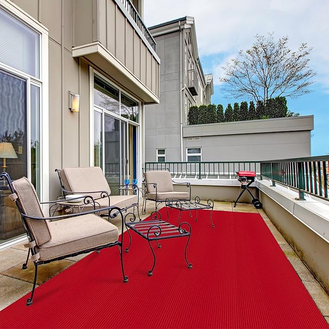 Ottomanson 3'11" x 34' Hallway Runner with Scraper Pile - Extra Durable Non-Slip Rug Mat for Indoor & Outdoor Use - Ideal for Kitchen, Entryway & Garage - High-Traffic Carpet, Red