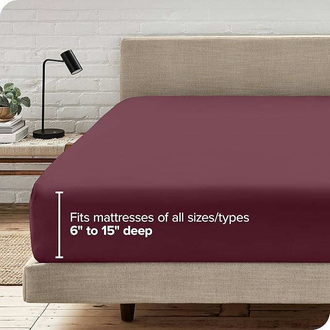 Bare Home Fitted Bottom Sheet Full Size - Premium 1800 Microfiber - Ultra-Soft Hotel Luxury - Deep Pocket - Durable and Long Lasting - Fitted Sheet (Full, Burgundy)
