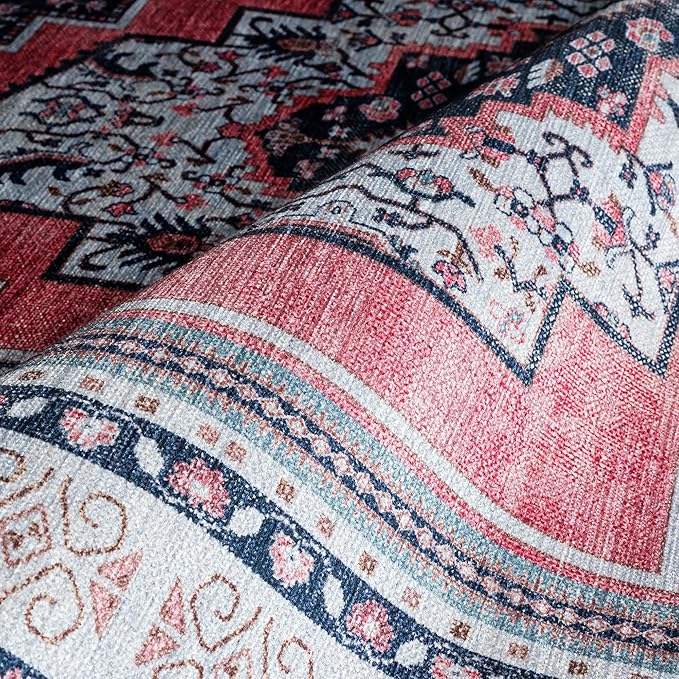 Fame Rugs Turkish Rug. Washable Vintage Oriental Antique Inspired Traditional Doormat Small Modern Area Rugs Luxury Entryway Entry Bedroom Bathroom Kitchen (399TN, 2'5 x 6'9)