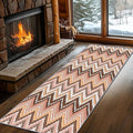 Brown Pink White Wave Runner Rug, 2.6x7ft Soft Tone Hallway Decor Carpet - Modern Home Corridor & Foyer Long Rug Non-Slip Mat, Washable Flannel Material, Bedroom Stylish Accent Rugs