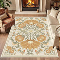 Abstract Sunflower Area Rugs, 5x7ft, Traditional Rustic Vintage Tropical Floral Theme Beige Farmhouse Boho Carpet, Shaggy Low Pile Fade Resistant Home Goods Rug for Living Room Kitchen