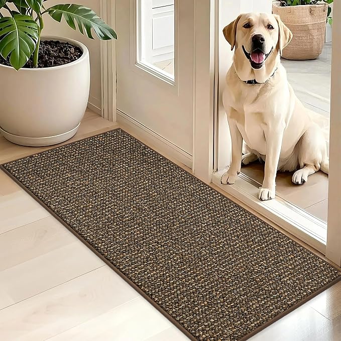 BEQHAUSE Dirt Trapper Door Mat 20" x 48", Non-Slip Washable Doormats Entrance Mat, Dirt Resistant and Absorbent Welcome Mat, Low Profile Floor Mats for Front Back Door and Entryway, Brown