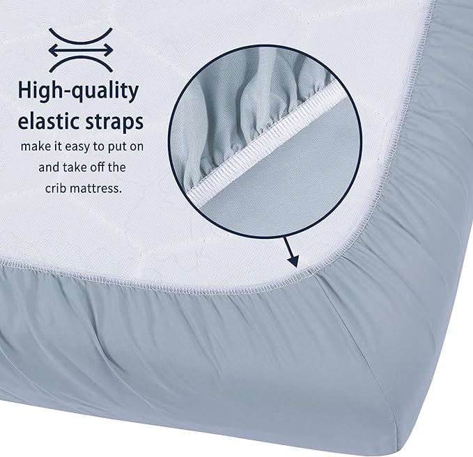 Pack and Play Sheets Fitted, 2 Pack Pack n Play Sheets for Graco Pack n Play Mattress, Unisex Playard Sheets for Boys Girls (Grey & Cyan, 38 X 26 Inch)