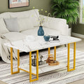 AWQM Marble Coffee Table, Faux Marble Top Rectangular Coffee Table