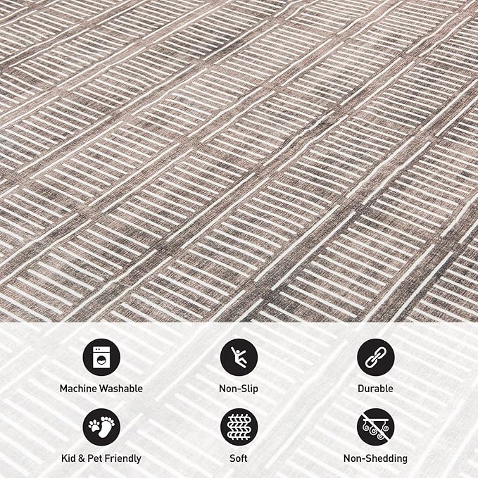 Rugshop Bohemian Stripe Lines Washable Non Slip Area Rug 5' x 7' Brown