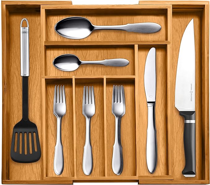 Bellemain Bamboo Kitchen Drawer Organizer, Expandable 8-Slot Tray