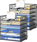 Daltack 6 Tier Paper Organizer for Desk, Paper Letter Tray Organizer for Desks, Mesh Desk File Organizers with Handle for Office, Home, School, Black, 2 Pack