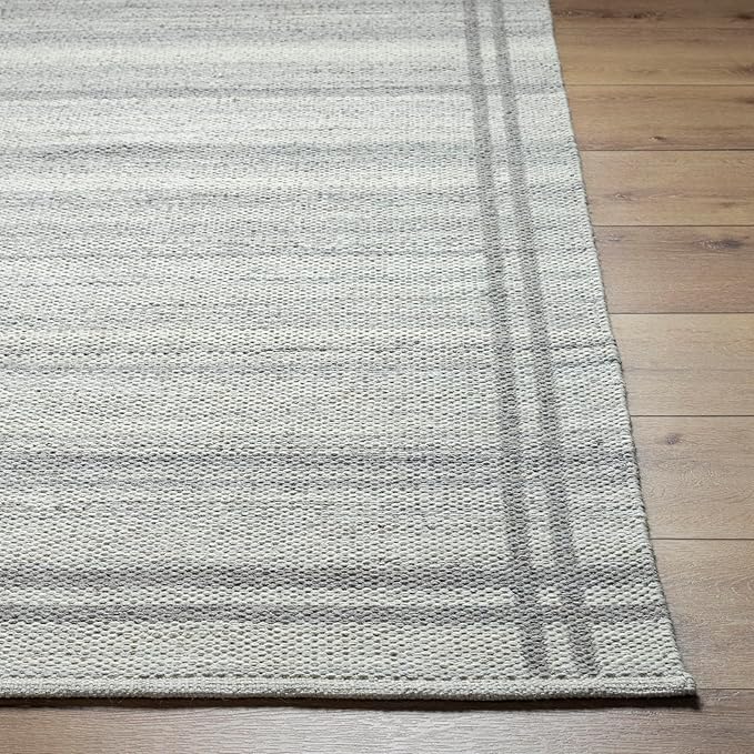 Mark&Day Wool Rugs, 5x8 Janmichael Solid and Border Gray Area Rug, Grey Ivory Carpet for Living Room, Bedroom or Kitchen (5' x 7'6")