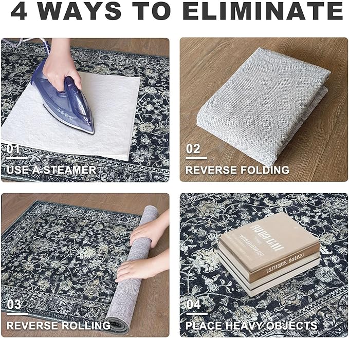 KILOCOCO Runner for Hallway 3x14 Runner Rug Printed Vintage Floral Washable Rug Kitchen Runners Soft Non-Slip Low Pile Hallway Runners Laundry Room Distressed Boho Rugs, Navy/Charcoal